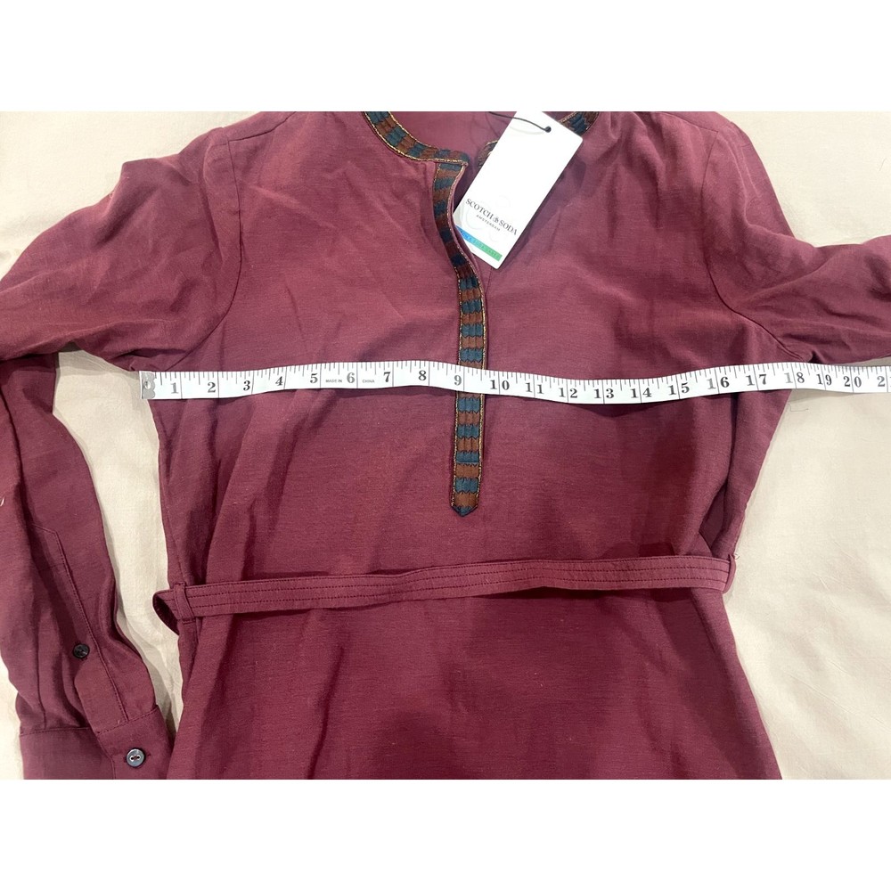 NWT Scotch & Soda Womens Small Mini Shirt Dress Long Sleeve Red V Neck Button Up - Picture 6 of 7